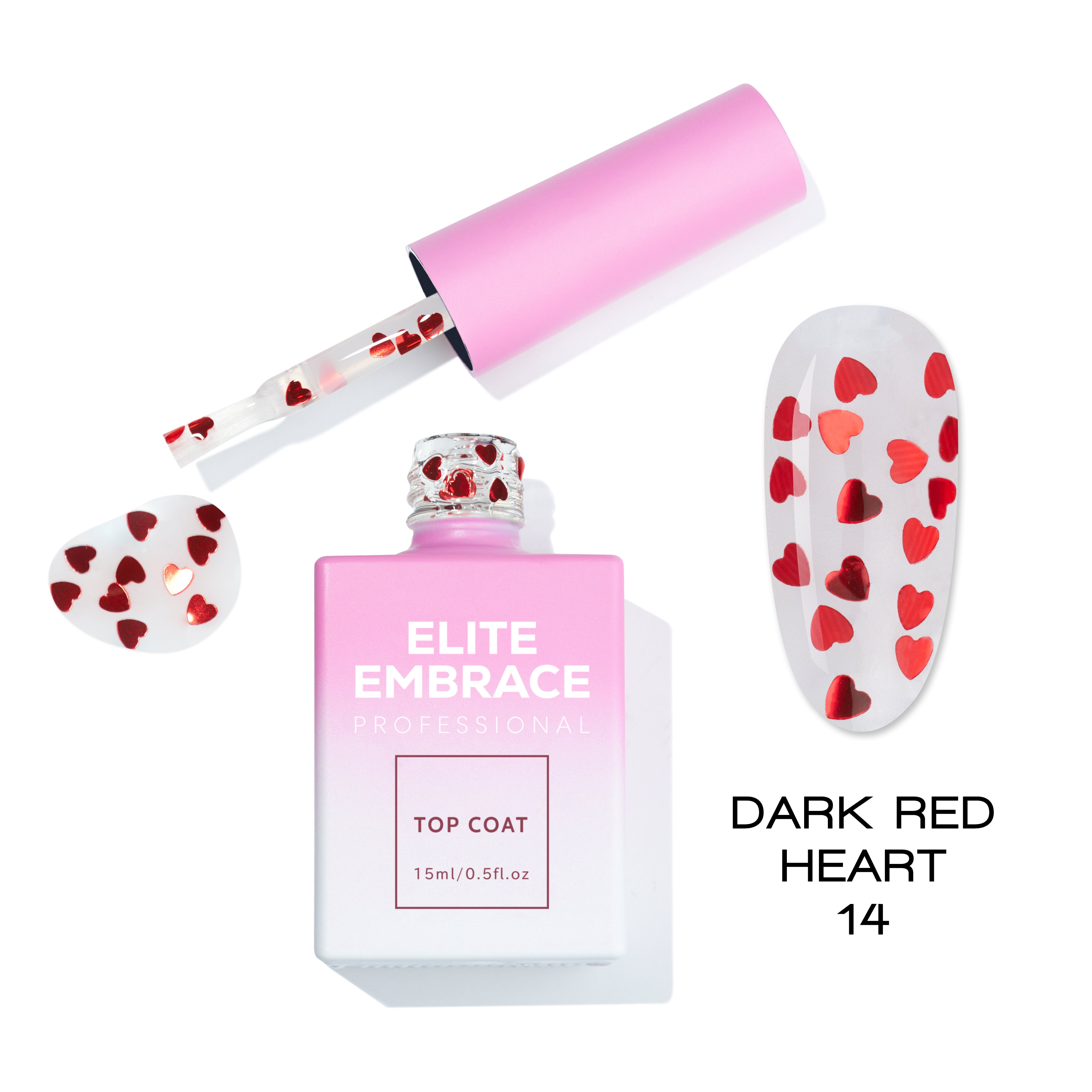 ELITE EMBRACE Professional Top Coat 14 Dark Red Heart 15ml ETDRH1415