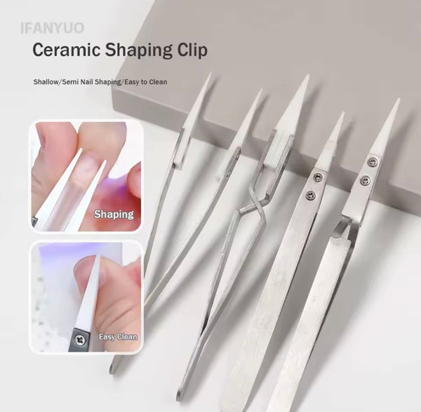 Professional Nail Pinching Tweezers with Ceramic Tips – Stainless Steel C-Curve Nail Shaping Tool