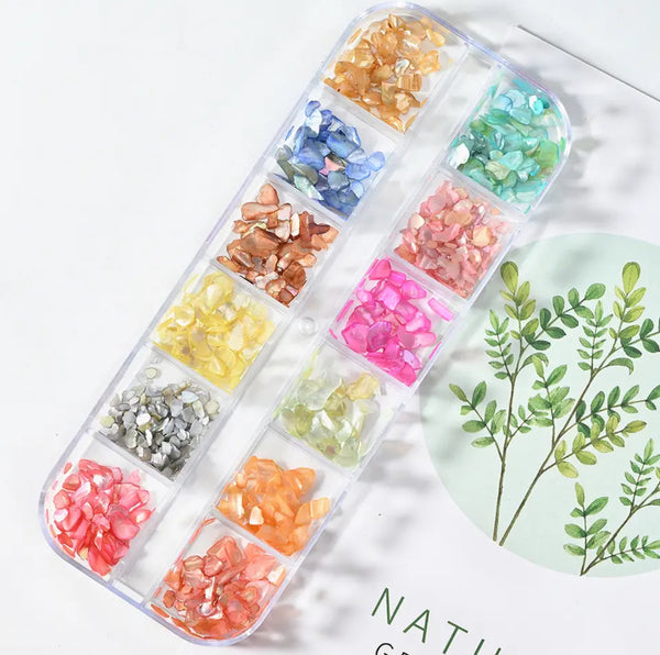 12 Grids Abalone Seashell Nail Art Slices Holographic 3D