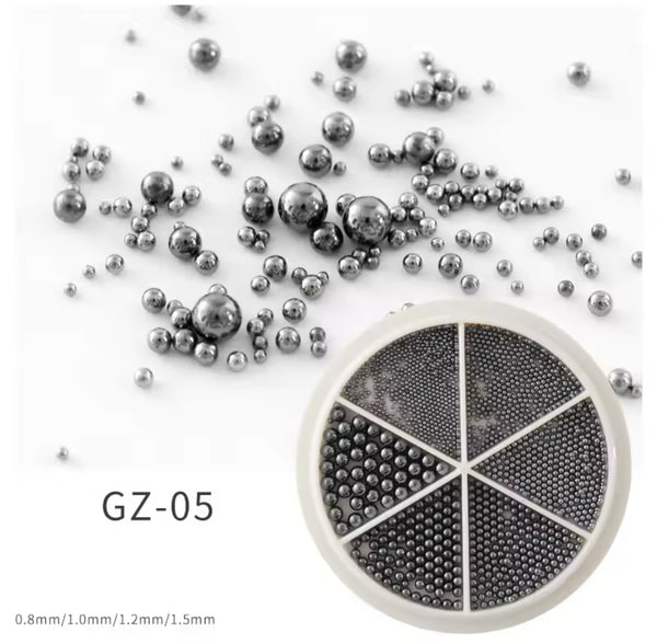 6 Grids Nail Art Tiny Steel Caviar Beads 0.8-1.5mm Mixed