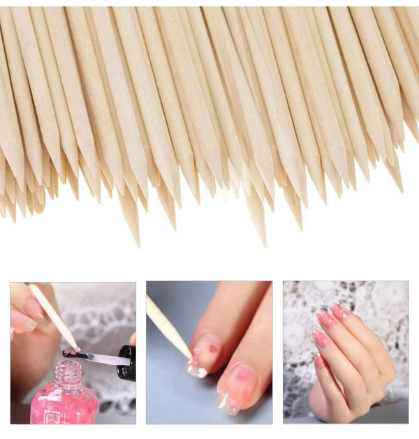 100 pcs Orange Wood Sticks 4.5 Inch Cuticle Pusher Wooden Cuticle Remover