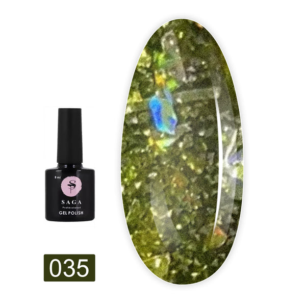 SAGA professional Gel Polish Fiery gel 35 (жовтий з мікроблиском і блискітками, світловідбиваючий), 9 мл