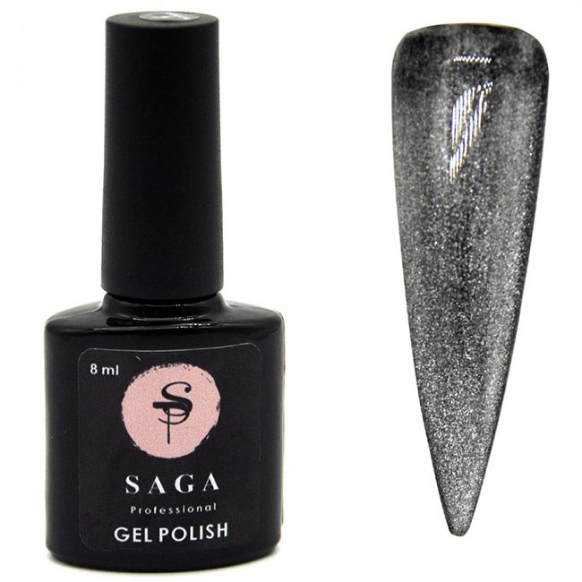 Гель-лак Saga Cat Shine Silver №1(серебро с глиттером) 8 мл