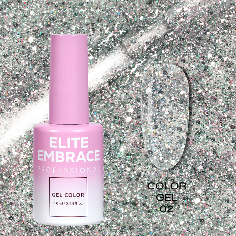 ELITE EMBRACE Professional Color Gel 02 with Glitter 10ml ECGG0210