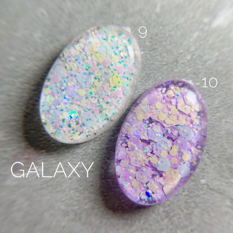 SAGA professional Galaxy glitter 09 (transparent with holographic milky glitter), 8 ml