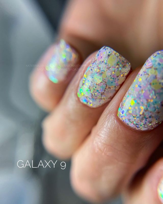SAGA professional Galaxy glitter 09 (transparent with holographic milky glitter), 8 ml