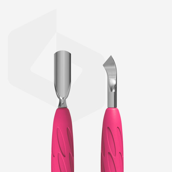 STALEKS Manicure pusher with silicone handle “Gummy” UNIQ 10 TYPE 4.2 (narrow rounded pusher + bent blade)  PQ-10/4.2