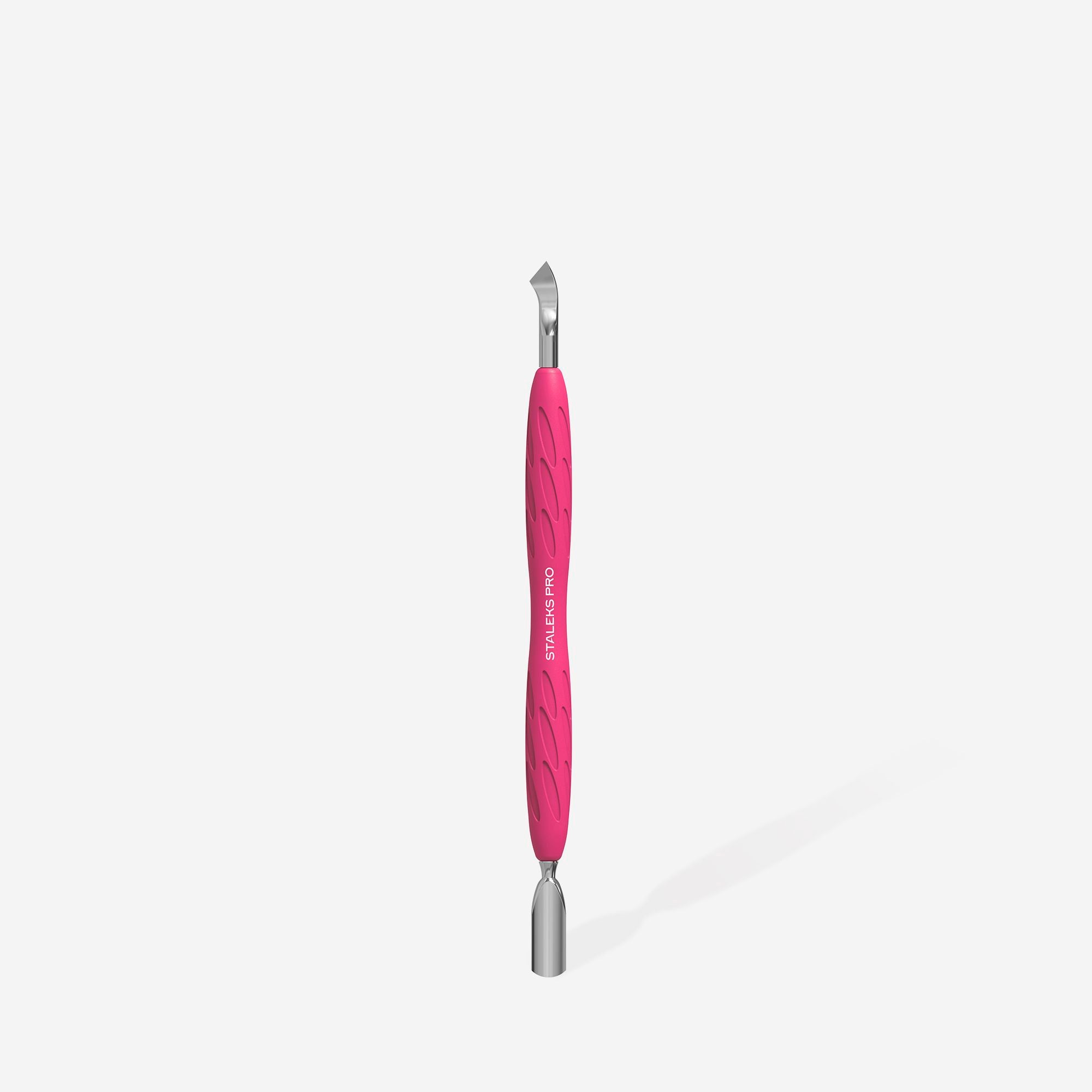 STALEKS Manicure pusher with silicone handle “Gummy” UNIQ 10 TYPE 4.2 (narrow rounded pusher + bent blade)  PQ-10/4.2