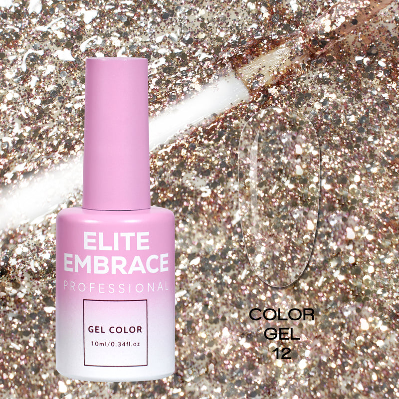 ELITE EMBRACE Professional Color Gel 12 with Glitter 10ml ECGG1210