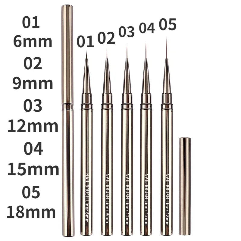Лайнер для нігтів. DIY. Малюнок. Квіткова лінія. Смуги. Ручка 18 мм. Металева ручка. Пензель для малювання нігтів з кришкою.