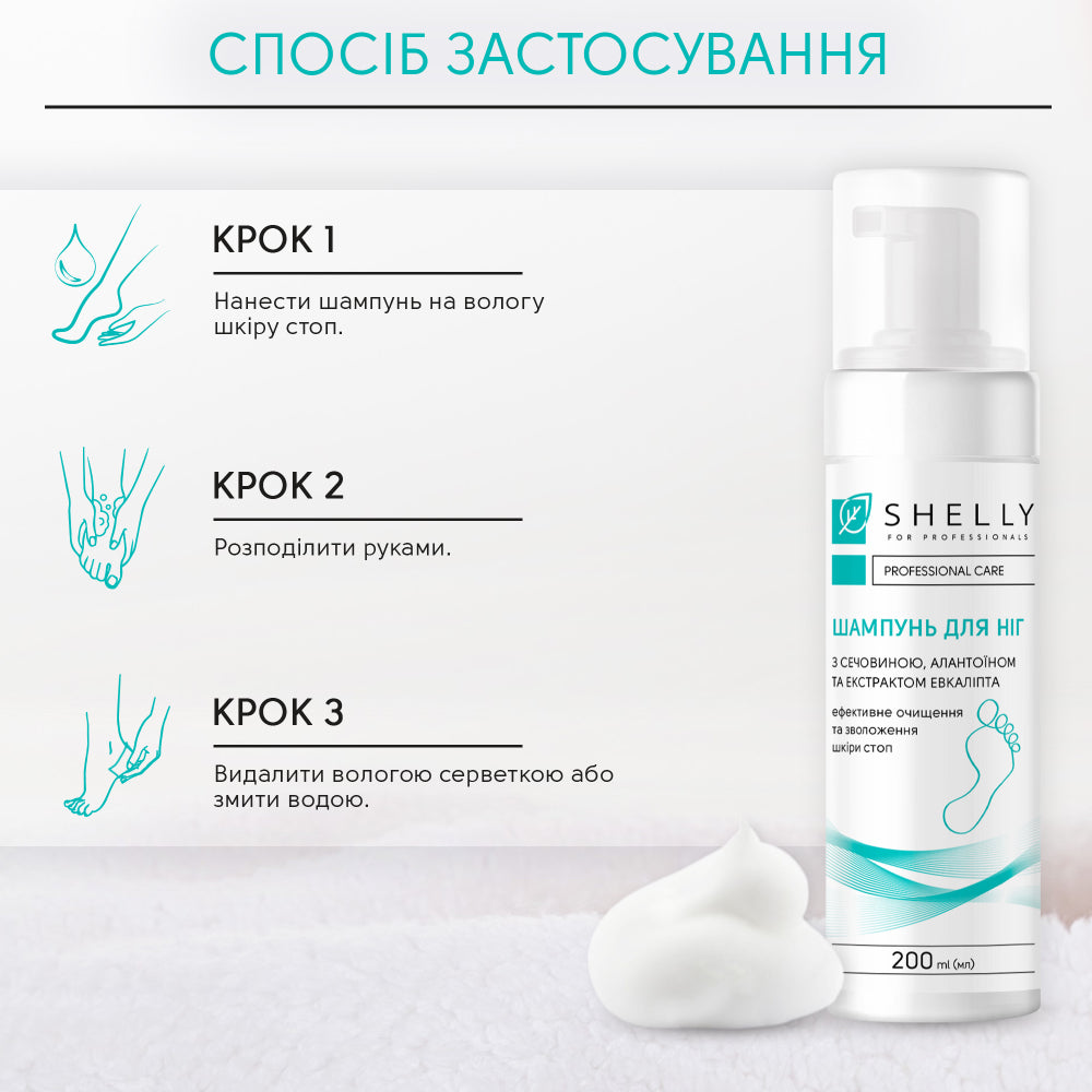 SHAMPOO FOAM FOR LEGS WITH UREA, ALANTOIN AND EUCALYPTUS EXTRACT SHELLY 200 ML