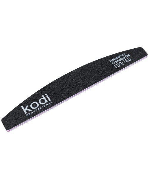 KODI Professional №41 Crescent-shaped nail file, abrasiveness 100/150, color: black, side elements: purple, size: 178*28*4 мм