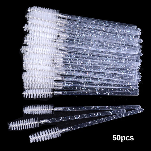 50Pcs Disposable Micro Glitter Eyelash Mascara Wands Mini Crystal Eye Lashes Brush Comb Eyebrow Spoolies Makeup Beauty Tools