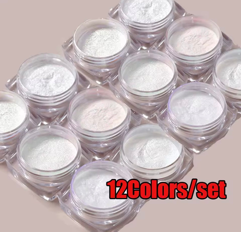 12pcs Aurora White Chrome Nail Powder Set