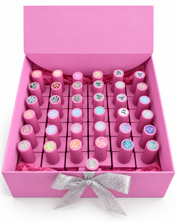 Elite Embrace Professional - Gel Nails 37pcs Set (Glitter Tops, Heart Tops, Camouflage Nude Tops, Bubble Collection & Milkshake Bases)