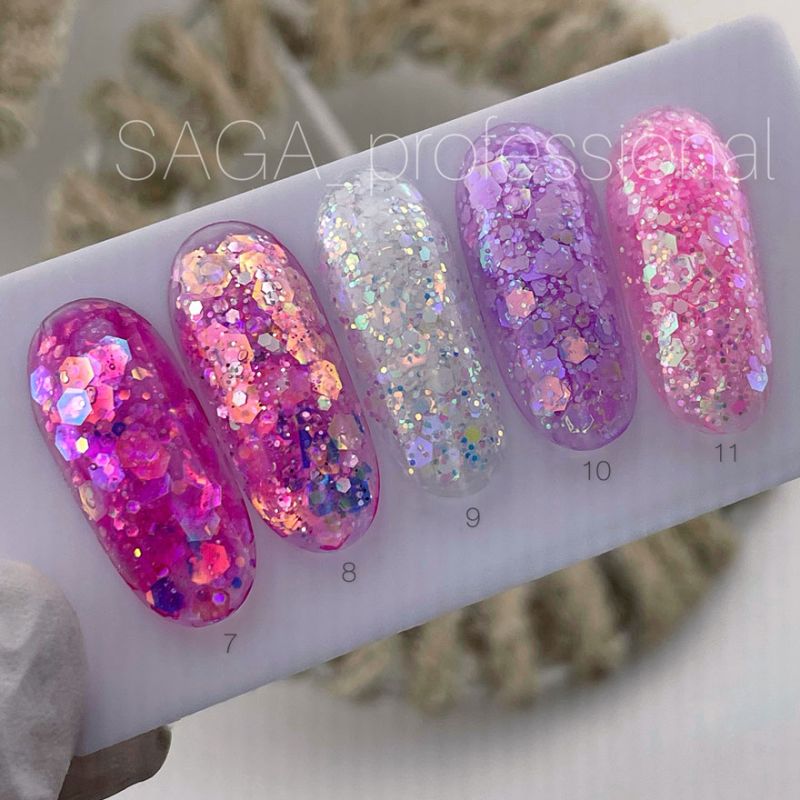 SAGA professional Galaxy glitter 09 (transparent with holographic milky glitter), 8 ml
