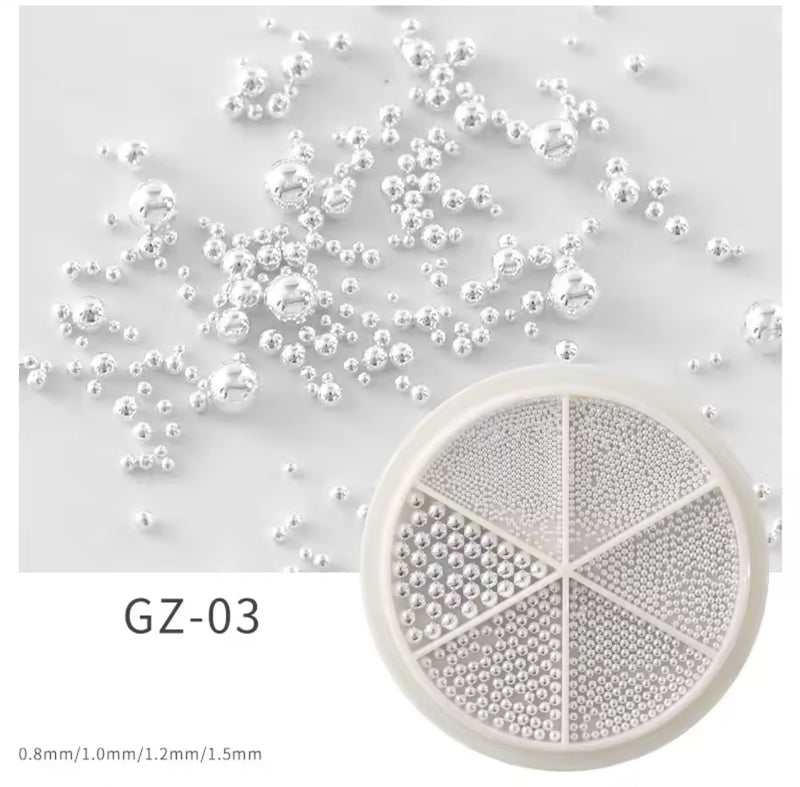 6 Grids Nail Art Tiny Steel Caviar Beads 0.8-1.5mm Mixed