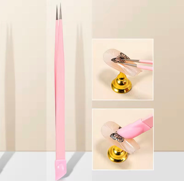 2-in-1 Nail Art Tweezers & Silicone Pressing Tool – Nail Sticker, Decal & Rhinestone Applicator