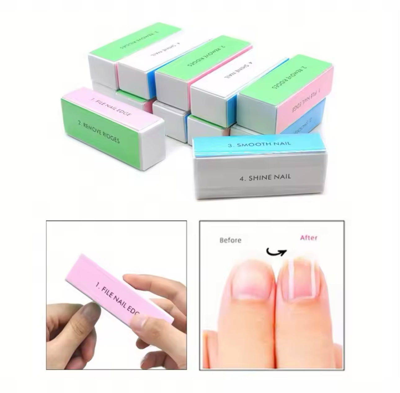 10pcs Nail Buffer Block 4 Way Colorful Buffing Block Shine Polisher Nail Buffing File Manicure Sanding