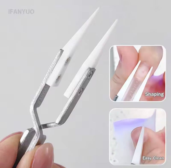 Professional Nail Pinching Tweezers with Ceramic Tips – Stainless Steel C-Curve Nail Shaping Tool
