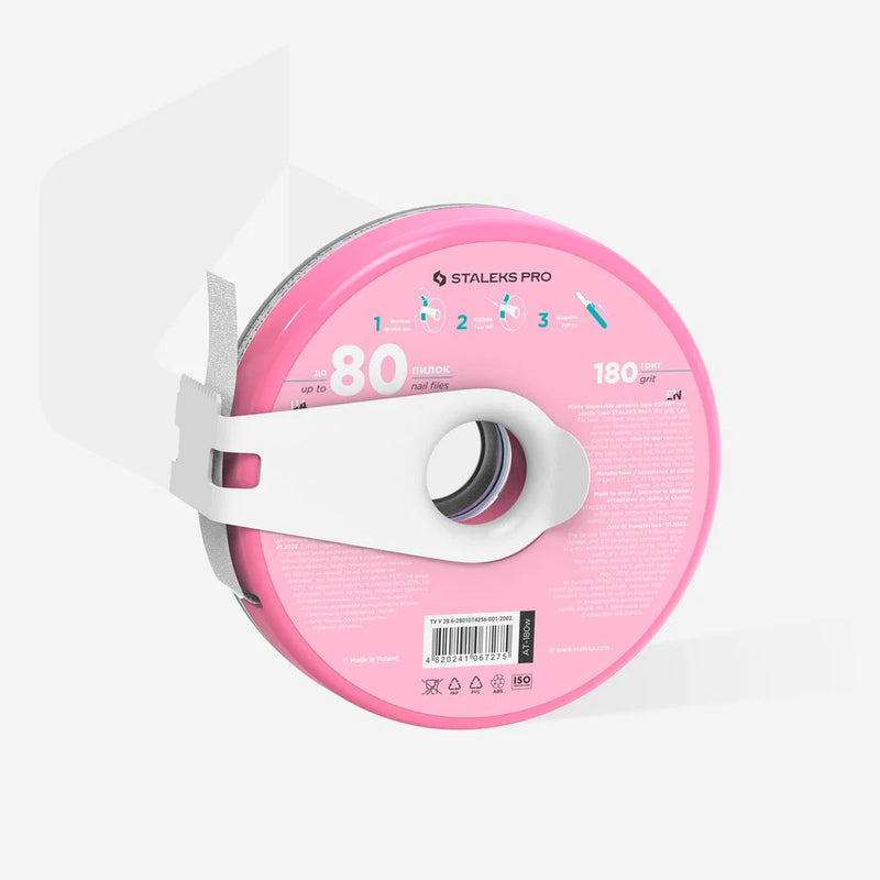 STALEKS PRO EXPERT WHITE ПИЛКА ДЛЯ НІГТІВ ЗАПОВНЕНИЙ РУЛОН У ПЛАСТИКОВОМУ КЕЙСІ 80 ЗНІМНИХ ФАЙЛОВ В РУЛОНІ AT-180w