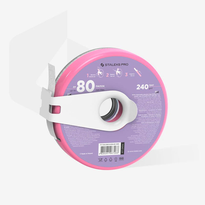 STALEKS PRO EXPERT WHITE РУЛОН ДЛЯ ПИЛОЧЕК ДЛЯ НОГТЕЙ В ПЛАСТИКОВОМ ФОРМАТЕ 80 СЪЕМНЫХ ПИЛОК В РУЛОНЕ НА AT-240w
