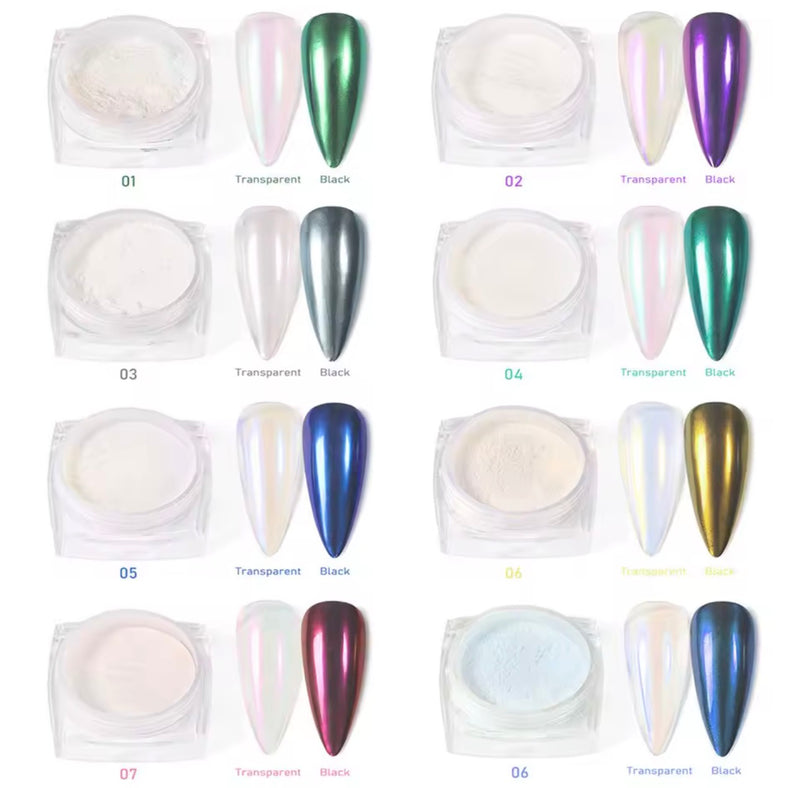 12pcs Aurora White Chrome Nail Powder Set