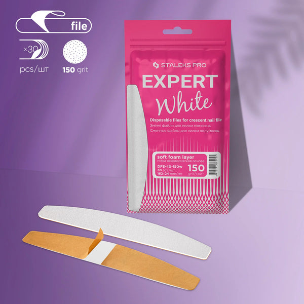 Staleks Pro Expert 40 White Disposable Files for Crescent Nail File Soft Base 150 grit 30 pcs DFE-40 DFE-40-150w