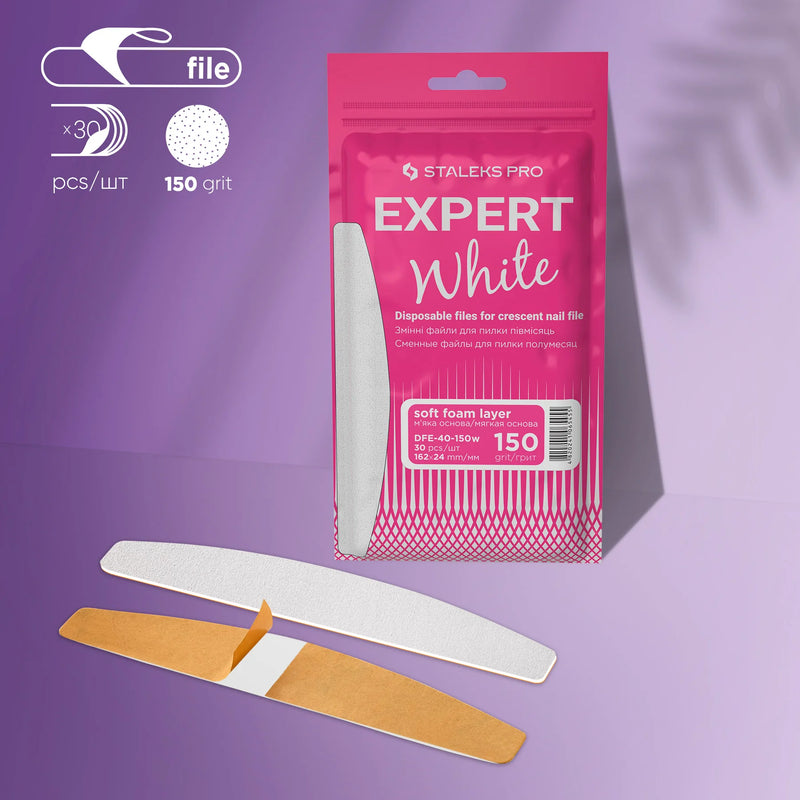 Staleks Pro Expert 40 White Disposable Files for Crescent Nail File Soft Base 150 grit 30 pcs DFE-40 DFE-40-150w