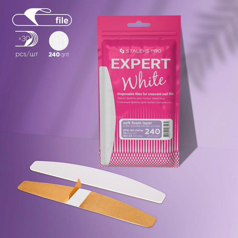 Staleks Pro Expert 40 White Disposable Files for Crescent Nail File Soft Base 240 grit 30 pcs DFE-40-240w
