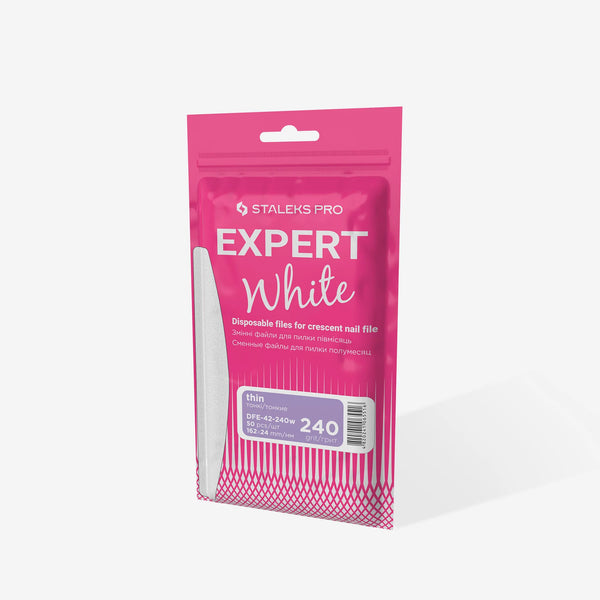 STALEKS PRO EXPERT 42 WHITE DISPOSABLE FILES FOR CRESCENT SHAPE NAIL FILE 50 pcs WHITE DFE-42-240w grit