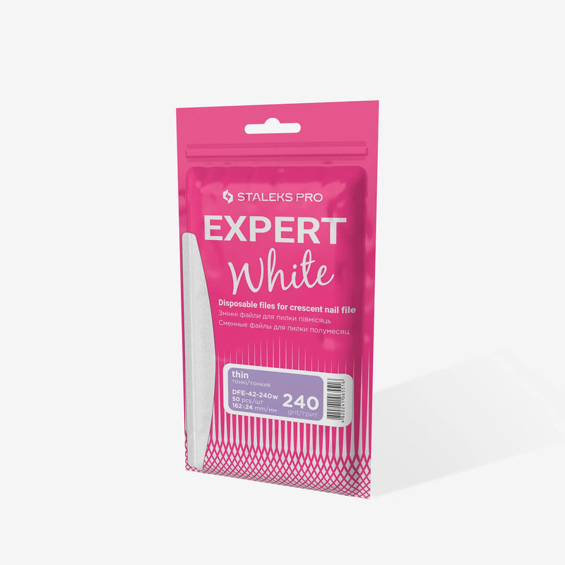 STALEKS PRO EXPERT 42 БЕЛЫЕ ОДНОРАЗОВЫЕ ПИЛОЧКИ ДЛЯ ПОЛУМЕЛЕЦЕННОЙ ФОРМЫ Пилочка для ногтей 50 шт БЕЛАЯ DFE-42-240w зернистость