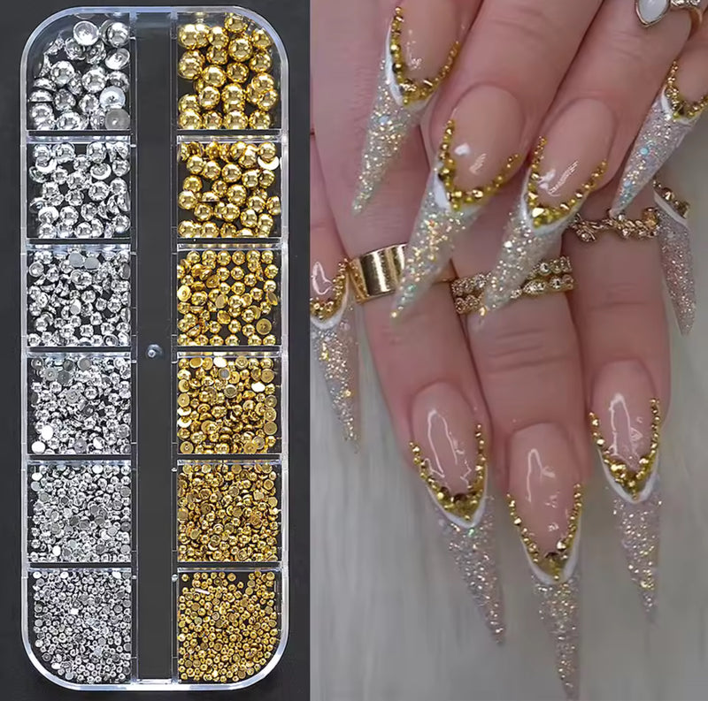 Multi Size Rhinestones Gold + Silver