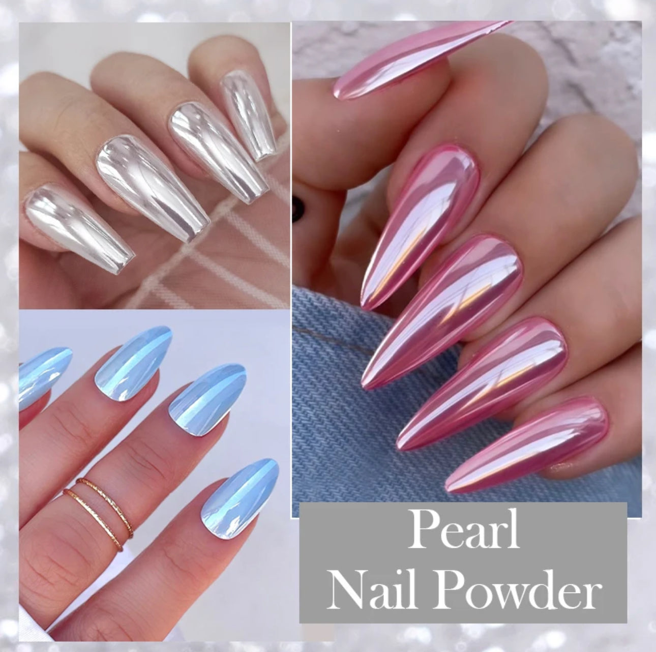 Nail Powder White Clear Glazed nails