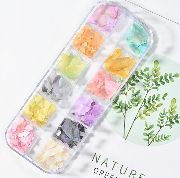 12 Grids Abalone Seashell Nail Art Slices Holographic 3D