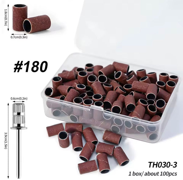 180 Grit Nail Drill Sanding Bands – 3/32” Professional Disposable Sanding Bands, 100 pcs