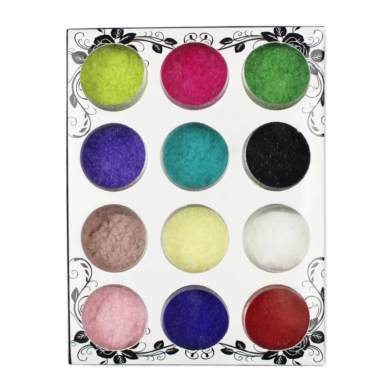 12 Color/Set Velvet Nail Glitter Polish Nail Art Powder Pigment Flocking Velvet Pigment For Nails DIY Decoration Tips HY-023
