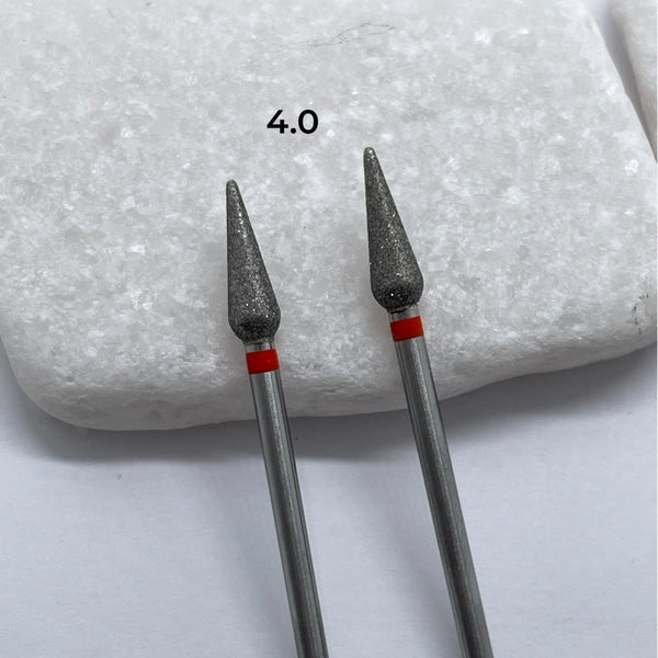 KMIZ Diamond Pear-Shaped Nail Drill Bit – Red Grit, 4.0 mm