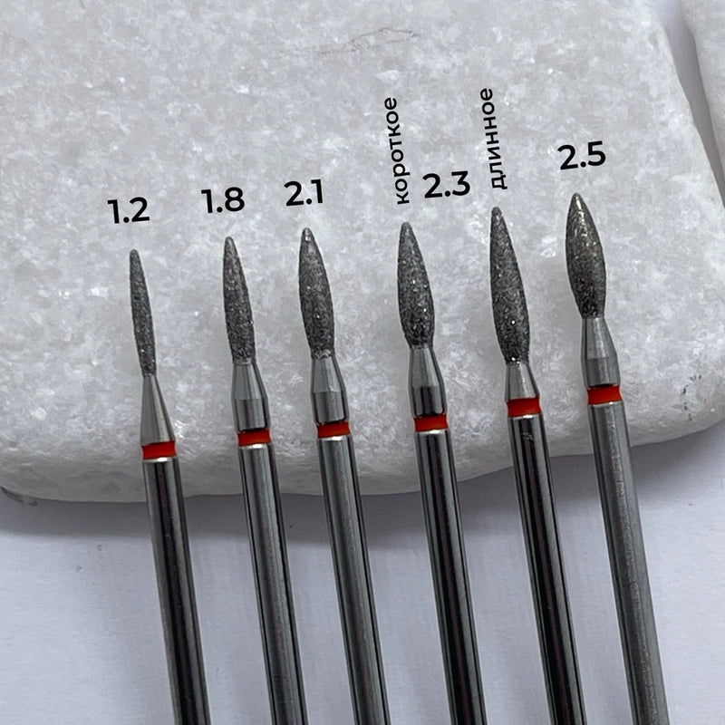 KMIZ Diamond Flame Nail Drill Bit – Red Grit, 2.3 mm Long