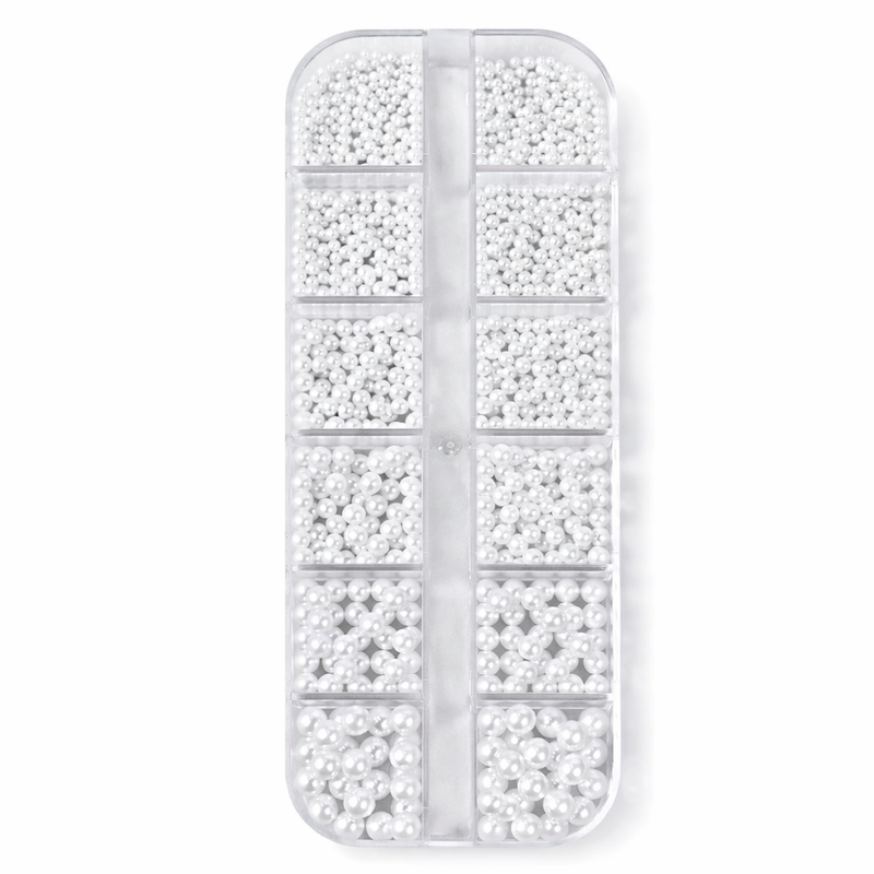 12Grids Round White Pearls Nail Caviar Beads Charms Mixed Size Flatback Pearls Nail Art Rhinestones For Nail Art Decorations