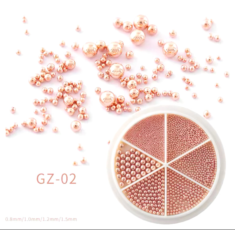 6 Grids Nail Art Tiny Steel Caviar Beads 0.8-1.5mm Mixed