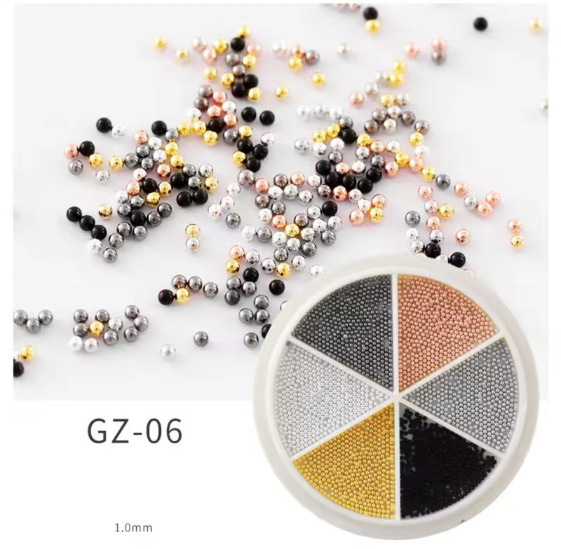 6 Grids Nail Art Tiny Steel Caviar Beads 0.8-1.5mm Mixed