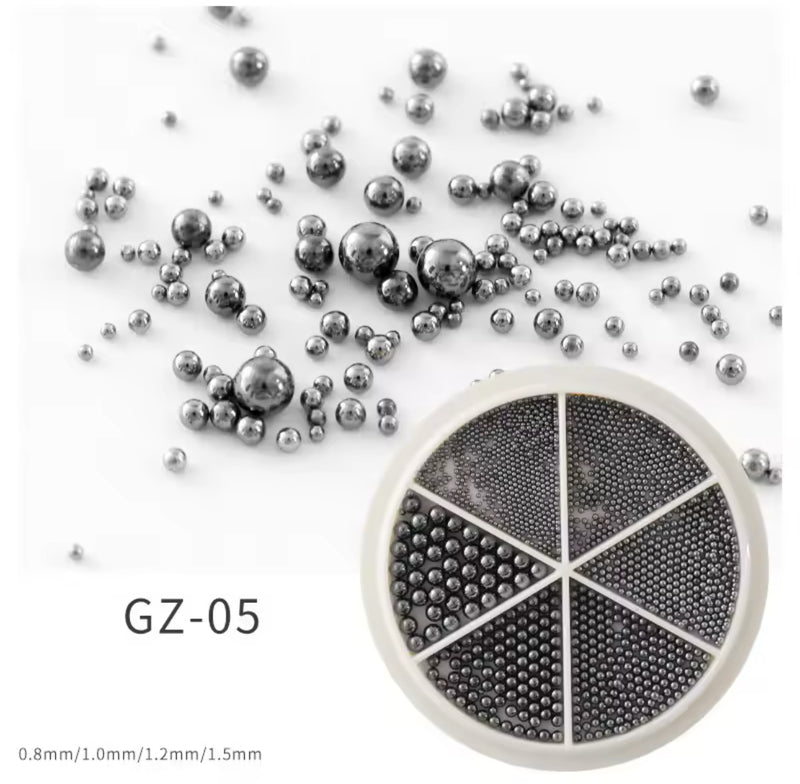 6 Grids Nail Art Tiny Steel Caviar Beads 0.8-1.5mm Mixed