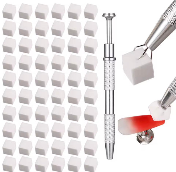 Nail Art Ombre Sponge Set with Metal Holder – 100 Replacement Sponges