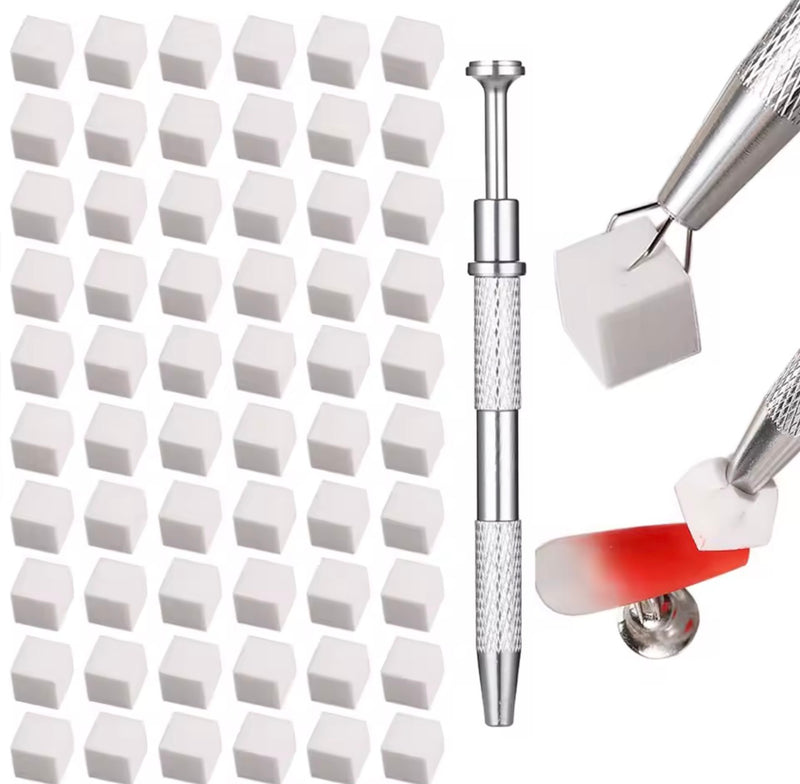 Nail Art Ombre Sponge Set with Metal Holder – 100 Replacement Sponges