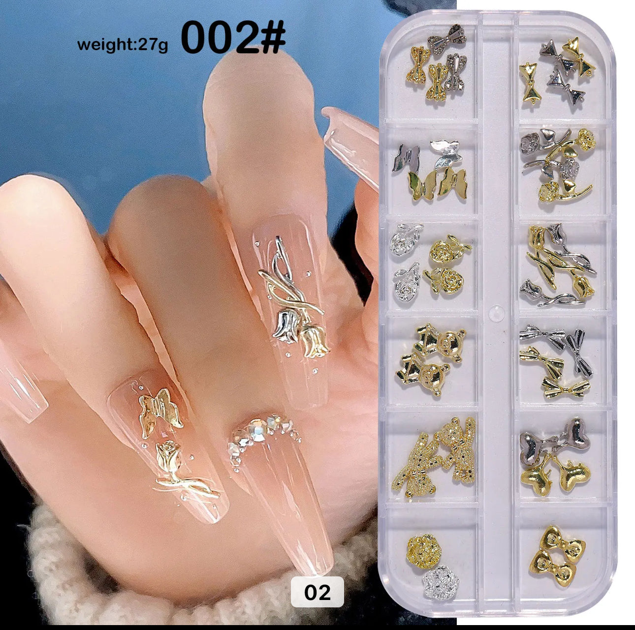 New alloy pearl rhinestone crystal butterfly box nail jewerly