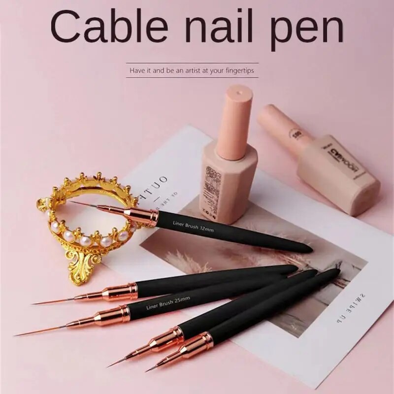Nail Art Brush Manicure Tools Lines Stripe Flower Painting Drawing Fine Liner Brush Black 3D Nails Accessories