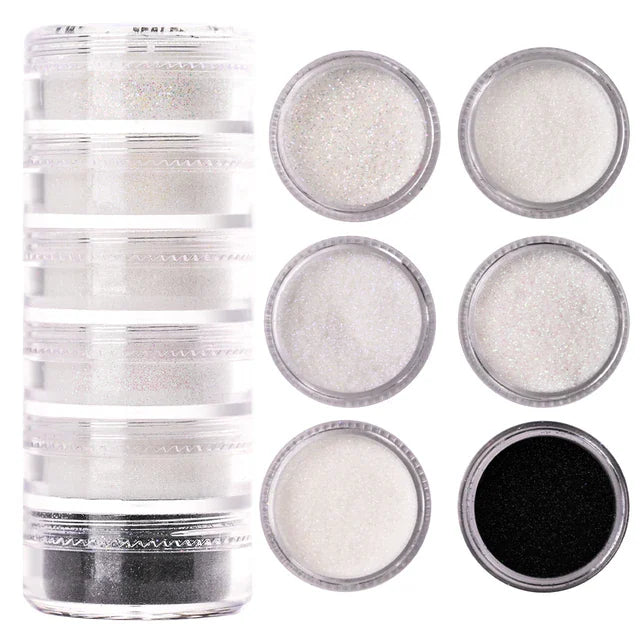 1 комплект, неоновая пудра для ногтей, тени для век, пыль, эффект флуоресценции, блестящие пигменты для ногтей, хромированная пыль, блестящие украшения для ногтей «сделай сам», маникюр, 6 баночек