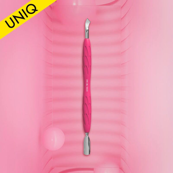 STALEKS Manicure pusher with silicone handle “Gummy” UNIQ 10 TYPE 4.2 (narrow rounded pusher + bent blade)  PQ-10/4.2