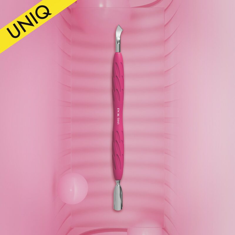 STALEKS Манікюрний пушер з силіконовою ручкою “Gummy” UNIQ 10 TYPE 4.2 (вузький округлий пушер + зігнуте лезо) PQ-10/4.2